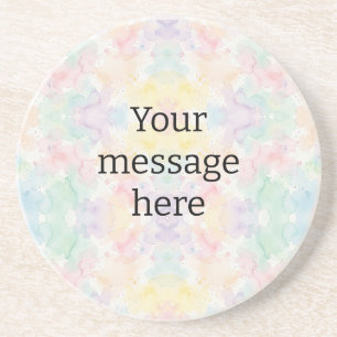 Your message here colourful rainbow pastel monogra coaster