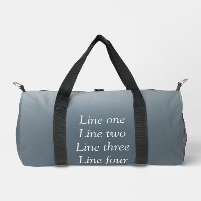 Your message here gray blue metallic background te duffle bag (Front)