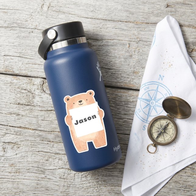Your message or name cute Bear Holding Sign (Your message or name cute Bear Holding Sign Sticker)