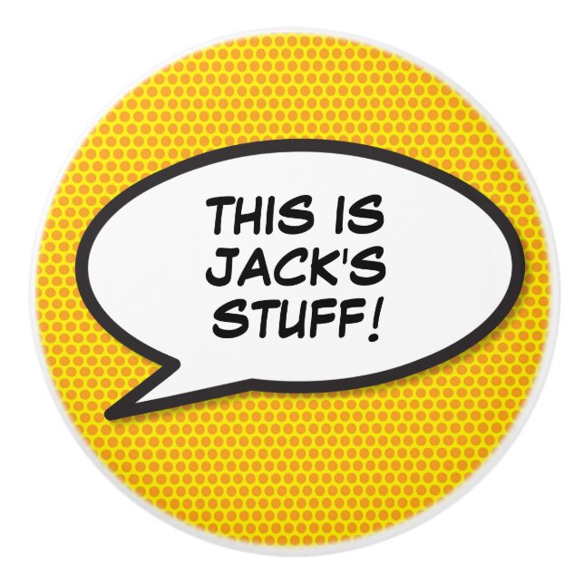 Your Message Speech Bubble Fun Retro Comic Book Ceramic Knob (Front)