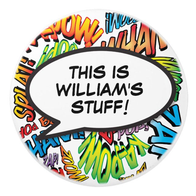 Your Message Speech Bubble Fun Retro Comic Book Ceramic Knob (Front)