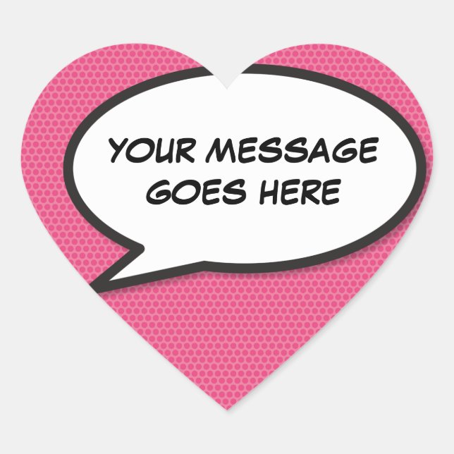 Your Message Speech Bubble Fun Retro Comic Book Heart Sticker (Front)