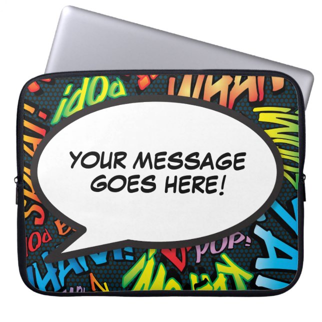 Your Message Speech Bubble Fun Retro Comic Book Laptop Sleeve (Front)