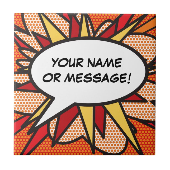 Your Message Speech Bubble Fun Retro Comic Book Tile (Front)