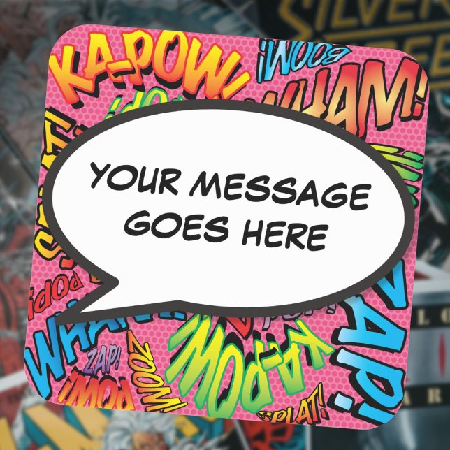 Your Message Speech Bubble Fun Retro Square Sticker (Your Message Speech Bubble Fun Retro Square Sticker)