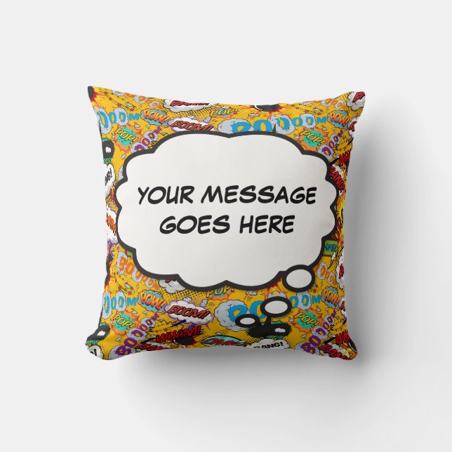 Your Message Thought Bubble Fun Retro Comic Book Cushion (Front)