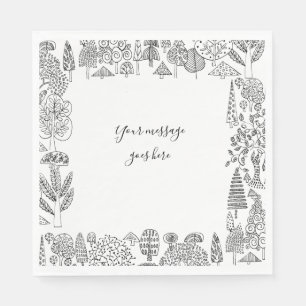 Your Message Trees Black and White Illustrations Napkin