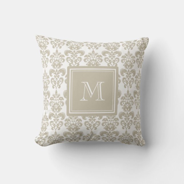 Your Monogram, Beige Damask Pattern 2 Cushion (Front)