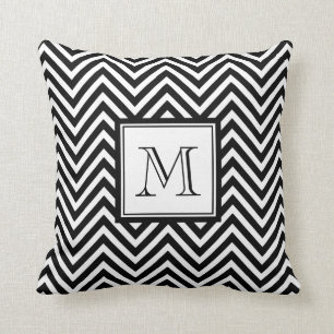 YOUR MONOGRAM, BLACK CHEVRON CUSHION