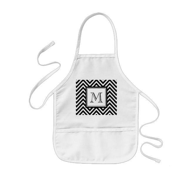 YOUR MONOGRAM, BLACK CHEVRON KIDS APRON (Front)