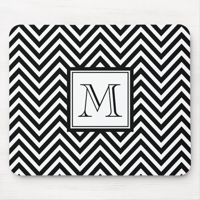 YOUR MONOGRAM, BLACK CHEVRON MOUSE MAT (Front)
