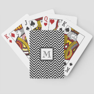 YOUR MONOGRAM, BLACK CHEVRON PLAYING CARDS