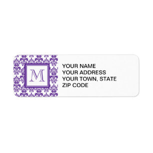 Your Monogram, Dark Purple Damask Pattern 2