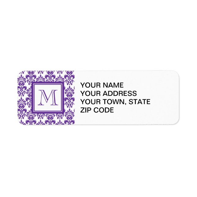 Your Monogram, Dark Purple Damask Pattern 2 (Front)