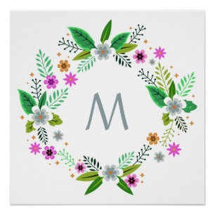 Your Monogram in a Flower Frame custom poster