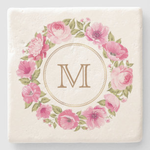 Your Monogram in a Flower Frame stone coasters