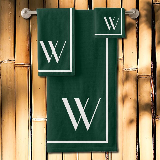 Your monogram in dark green&white bath towel set (Creator Uploaded)
