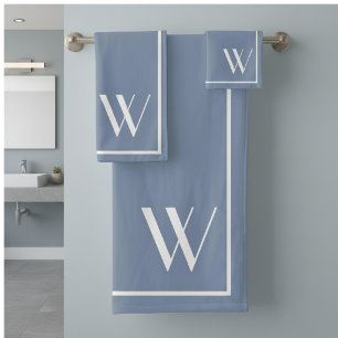 Your monogram in faded denim colour bath towel set