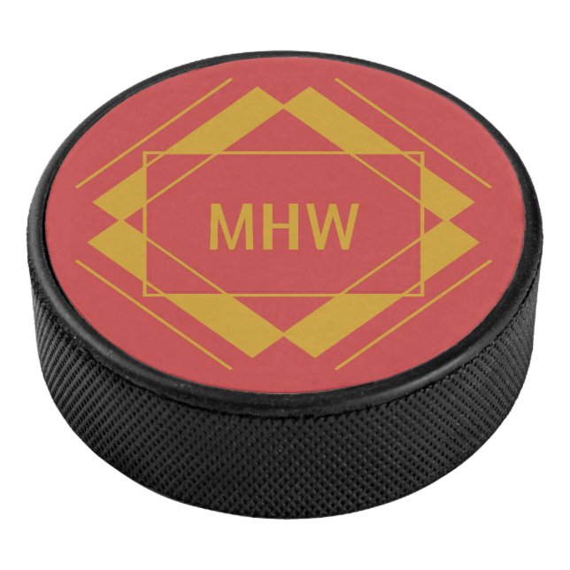 Your Monogram in Geometric Pattern hockey puck (3/4)