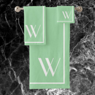 Your monogram in green ash&white bath towel set