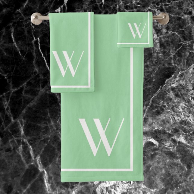 Your monogram in green ash&white bath towel set (Creator Uploaded)