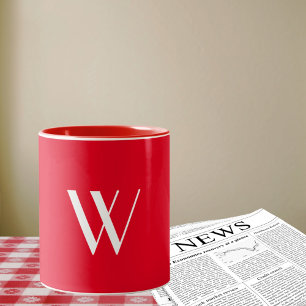 Your monogram in red &white   Two-Tone coffee mug
