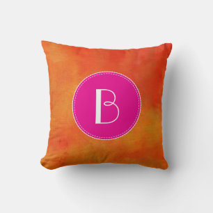 Your Monogram on an Orange Abstract Background Cushion