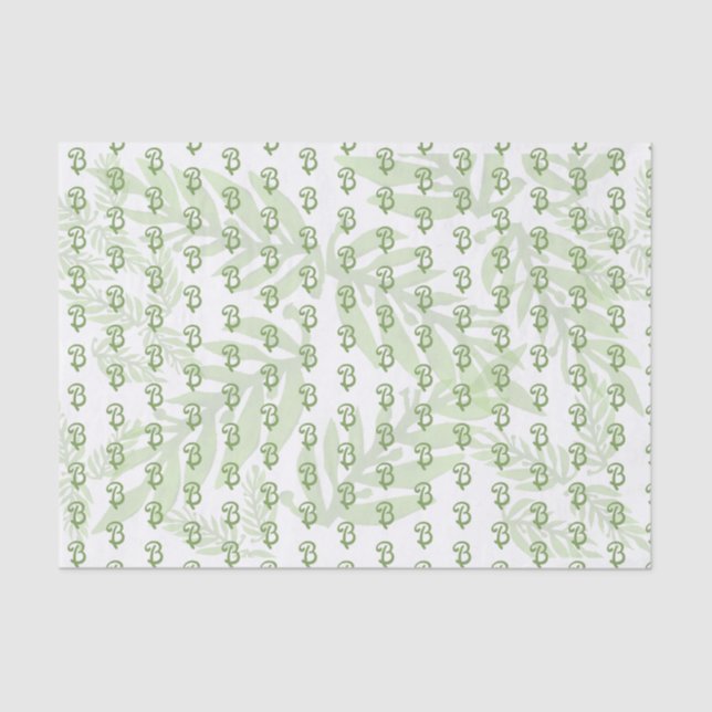 Your monogram on green leafy tissue paper (Front)