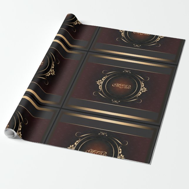 Your monogram on royal burgundy and deluxe gold wrapping paper (Unrolled)