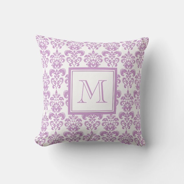 Your Monogram, Purple Damask Pattern 2 Cushion (Front)