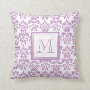 Your Monogram, Purple Damask Pattern 2 Cushion
