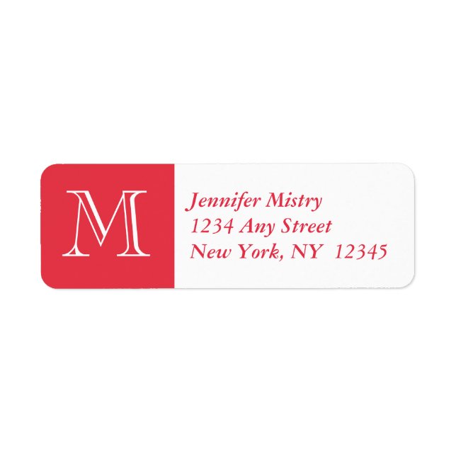Your Monogram, Red White Return Address Label (Front)