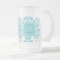 Your Monogram, Teal Damask Pattern 2