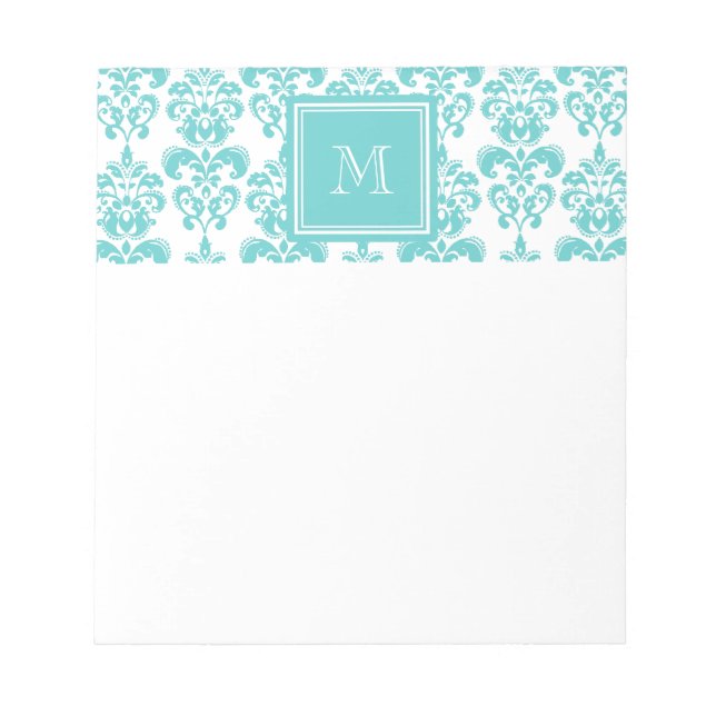 Your Monogram, Teal Damask Pattern 2 Notepad (Front)