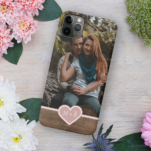 Your Monograms Love Heart On Woodgrain Pattern iPhone 16 Pro Max Case