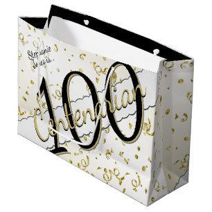 Your Name - 100 Years Centenarian Black/Gold  Large Gift Bag