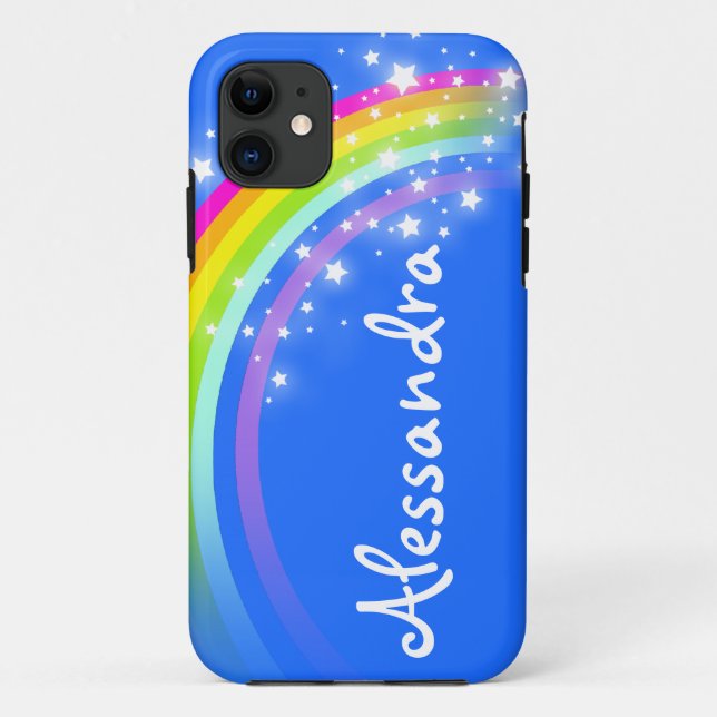 "Your name" (10 letter) rainbow blue iphone case (Back)