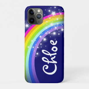 "Your name" (5 letter) rainbow on navy ipod case