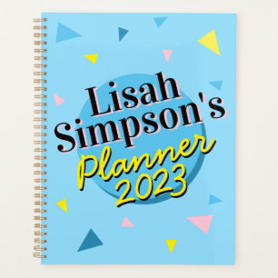 Your Name 80s Memphis Blue Yellow Retro Shapes Planner