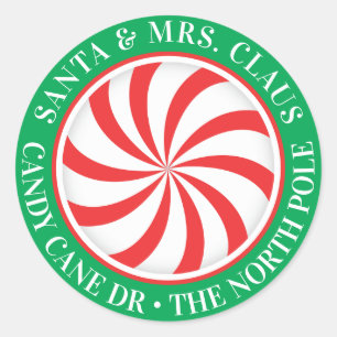 Your Name & Address   Candy Cane Sparkle Classic Round Sticker