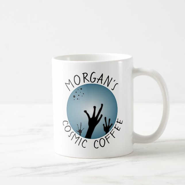 Your Name Alien Hands Sci Fi Black Blue ET Cosmic Coffee Mug (Right)