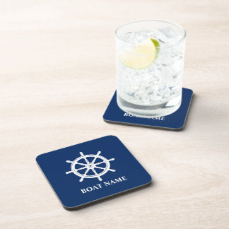 Your Name Anchor with Ships Wheel Helm Navy Blue Coaster