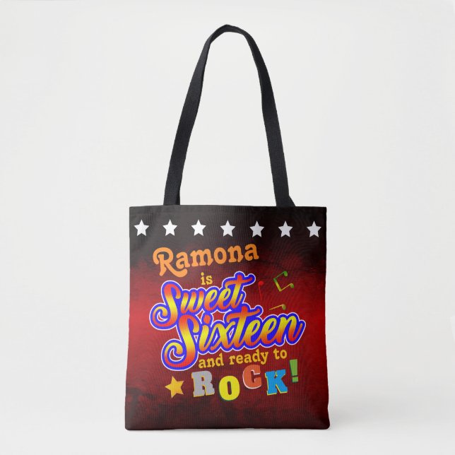 Your Name and Date on Ready to Rock Sweet 16 Tote Bag (Front)