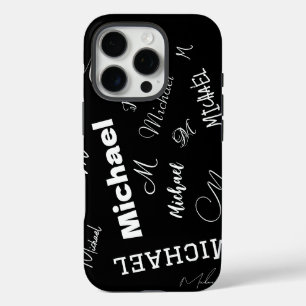 Your name and monogram custom pattern black iPhone 16 pro case