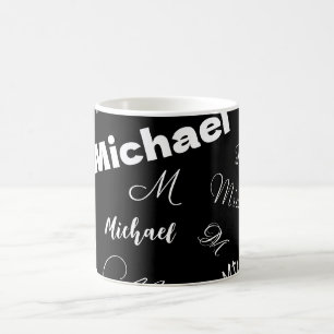 Your name and monogram custom pattern black coffee mug