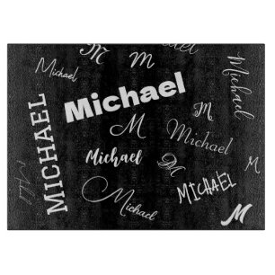 Your name and monogram custom pattern black cutting board