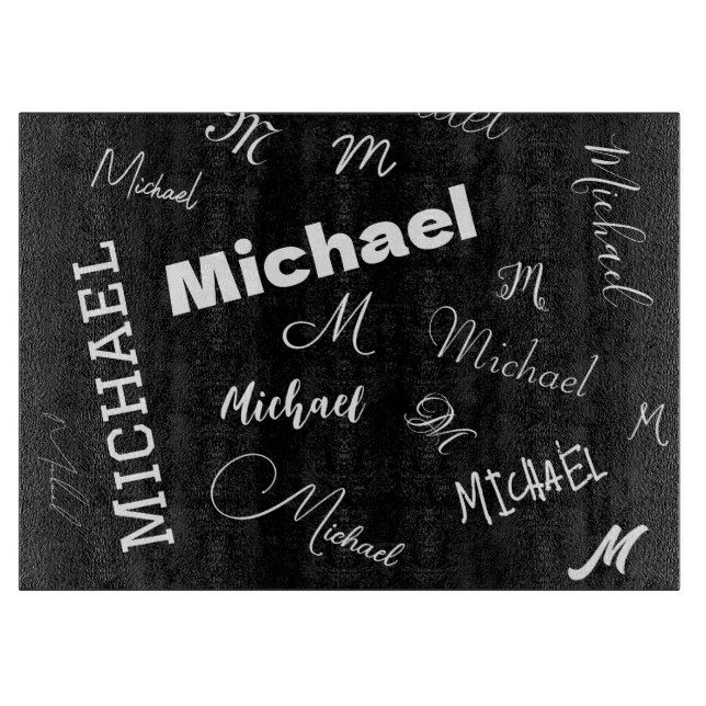 Your name and monogram custom pattern black cutting board (Front)