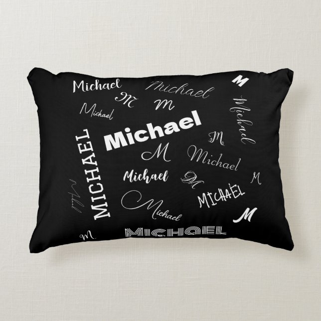 Your name and monogram custom pattern black decorative cushion (Front)