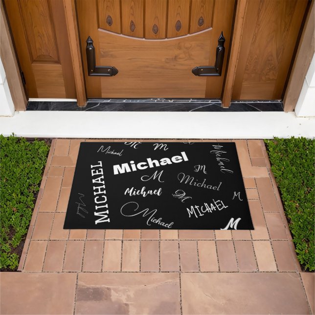 Your name and monogram custom pattern black doormat (Outdoor)
