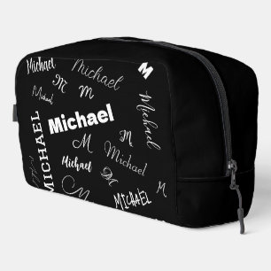 Your name and monogram custom pattern black dopp kit